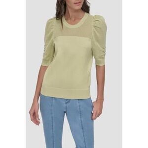 DKNY puff sleeve mesh tea green sweater Size Large